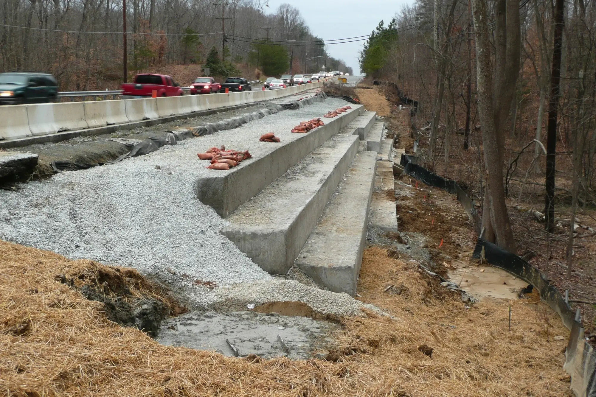 Elastizell Systems repairing a landslip using lightweight cellular concrete for stabilization and support